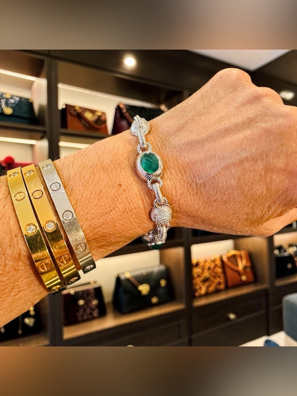 Judith Ripka Luxury Designer Couture Runway Authentic Green Chalcedony Bracelet